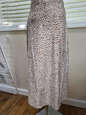 J. Crew Factory New XXS Satin Cream and Brown Leopard-Print A-Line Midi Skirt